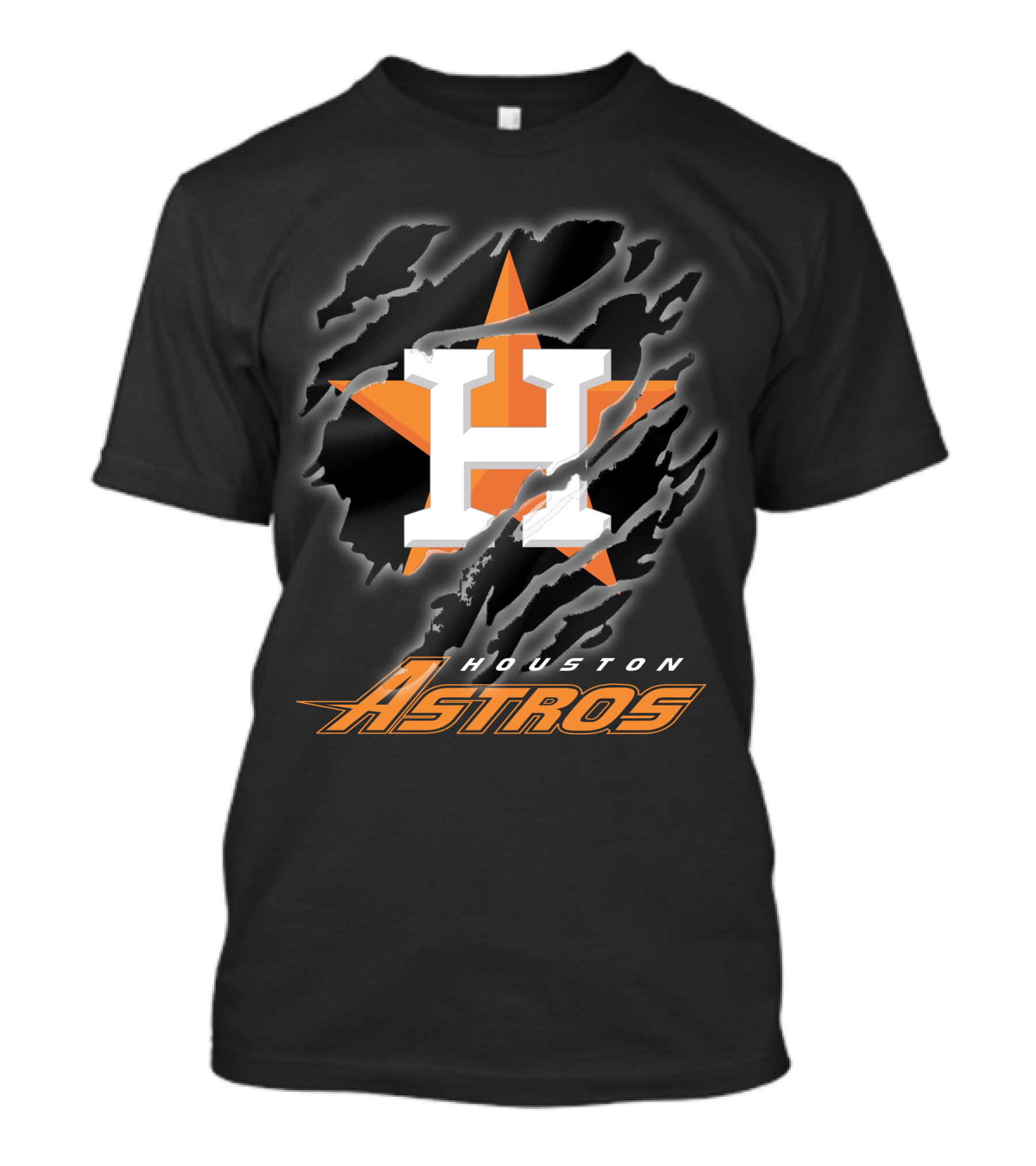 Houston Astros Logo With Orange Star And Dynamic Ripped Effect T-Shirt