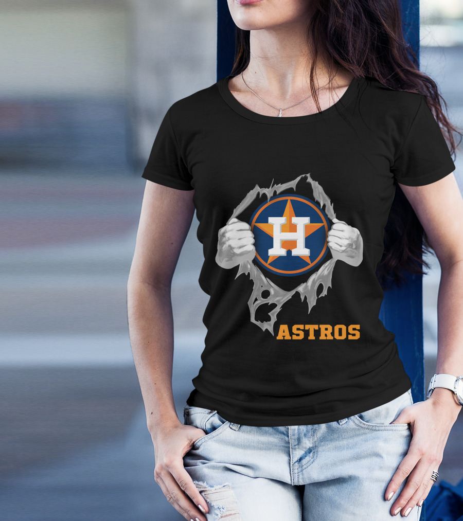 Astros Team Logo With Hands Ripping Open T-Shirt
