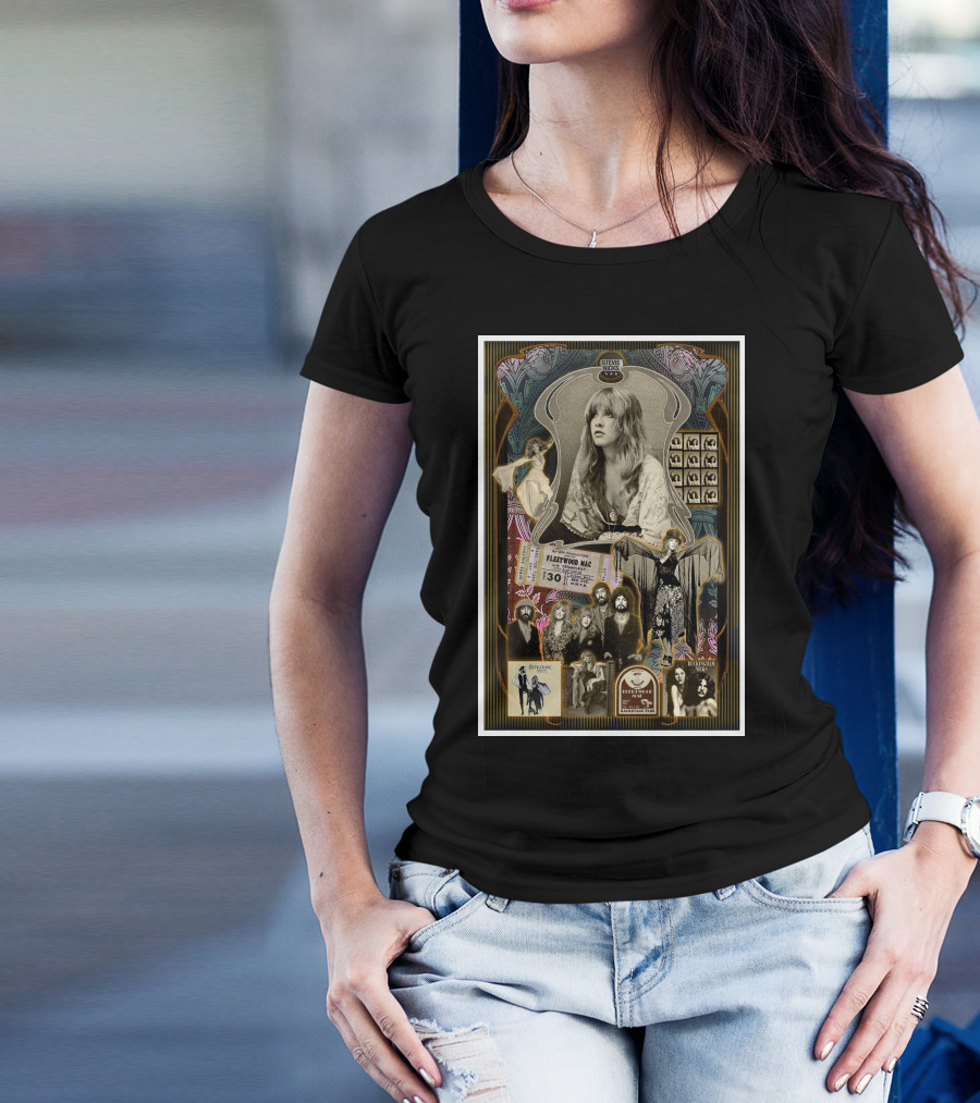 Stevie Nicks Fleetwood Mac Collage With Vintage Photos And Concert Ticket T-Shirt