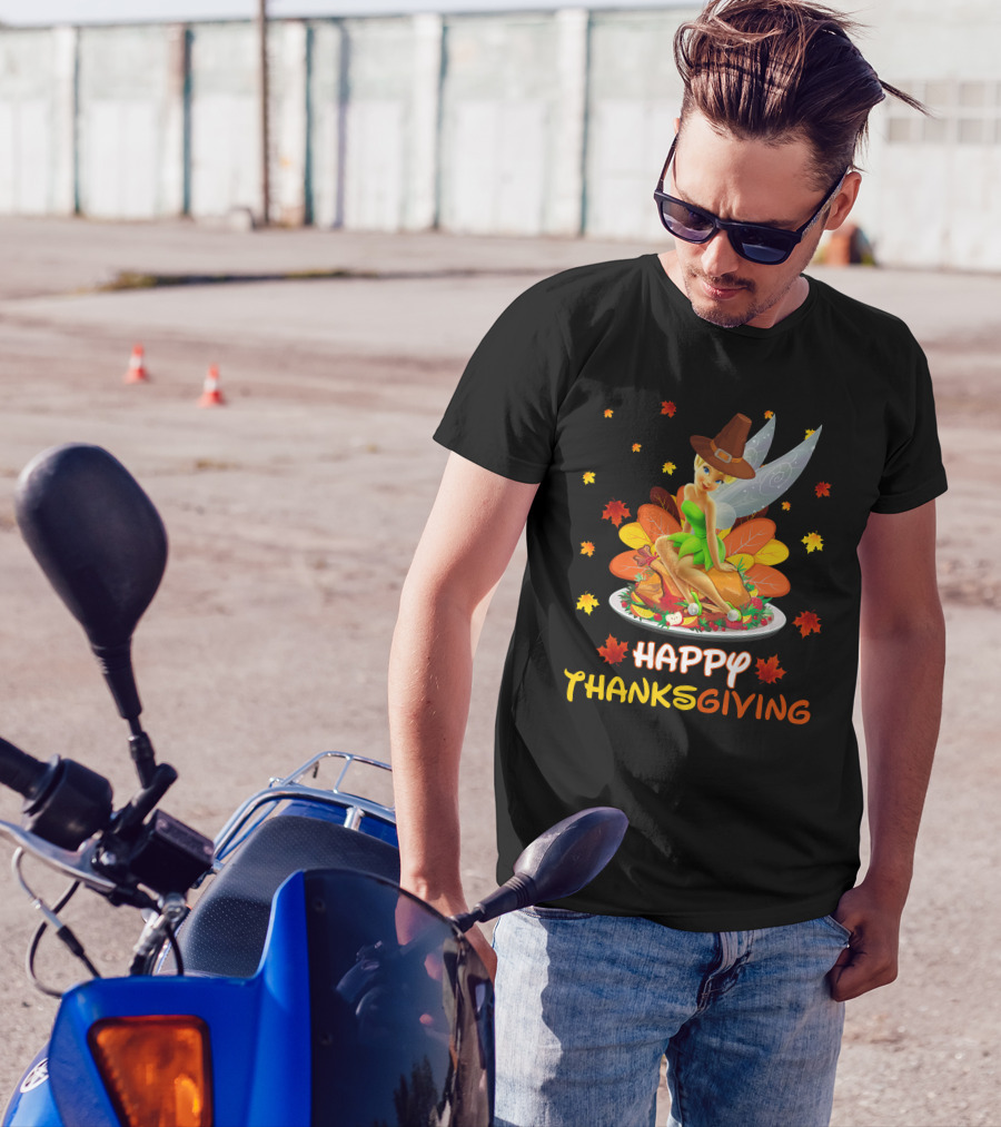Happy Thanksgiving Tinkerbell Leaves And Cornucopia T-Shirt
