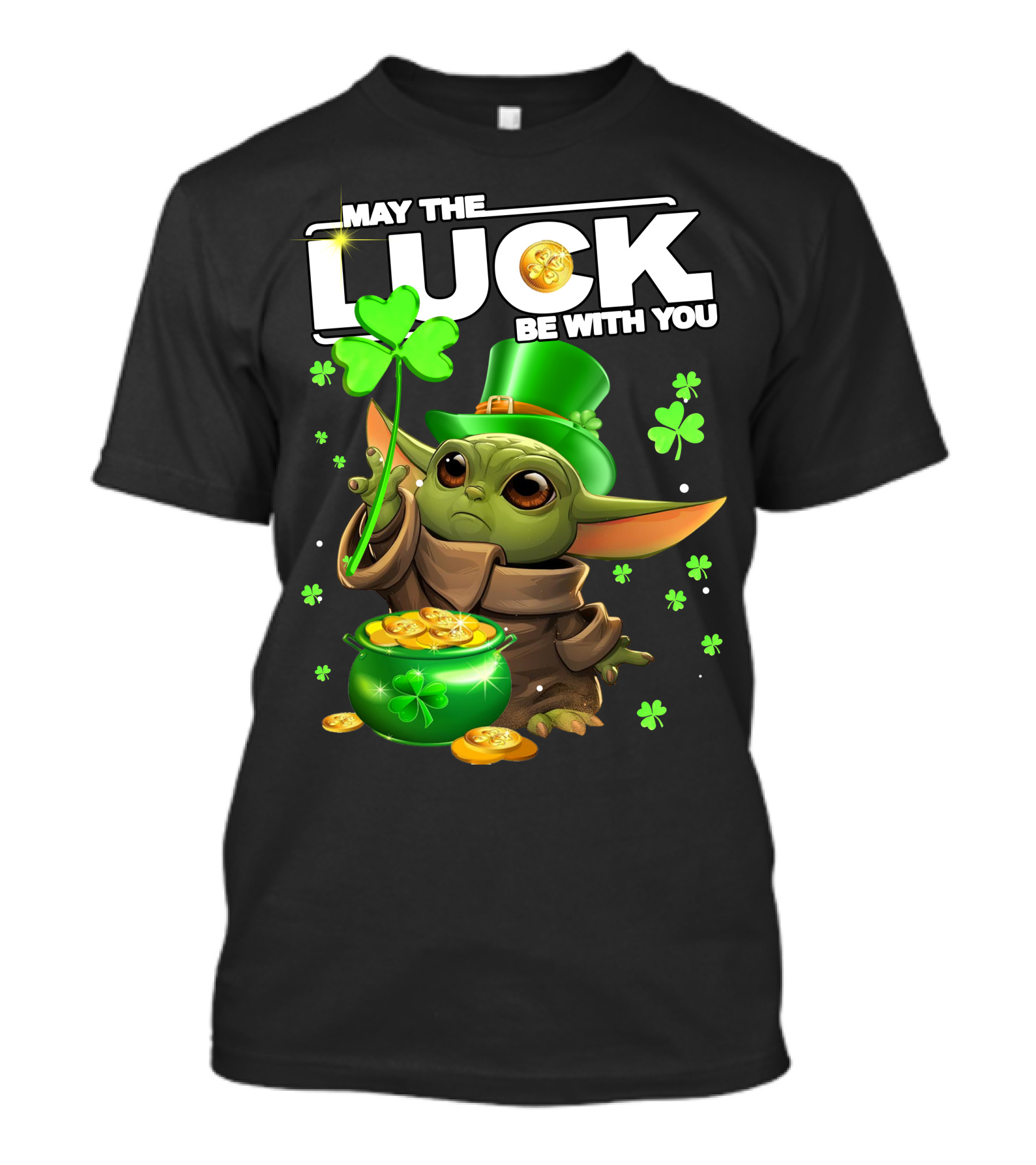 May The Luck Be With You Baby Yoda Clover Gold Coins T-Shirt