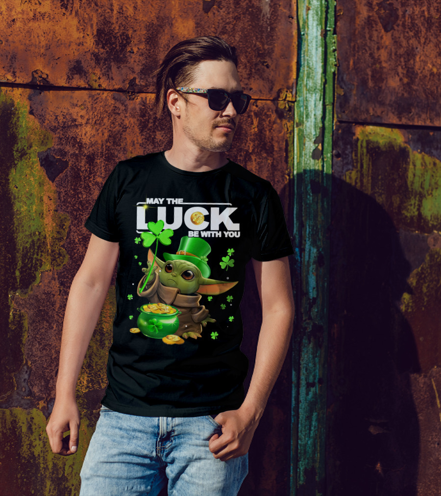 May The Luck Be With You Baby Yoda Clover Gold Coins T-Shirt