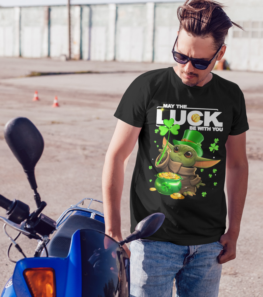 May The Luck Be With You Baby Yoda Clover Gold Coins T-Shirt