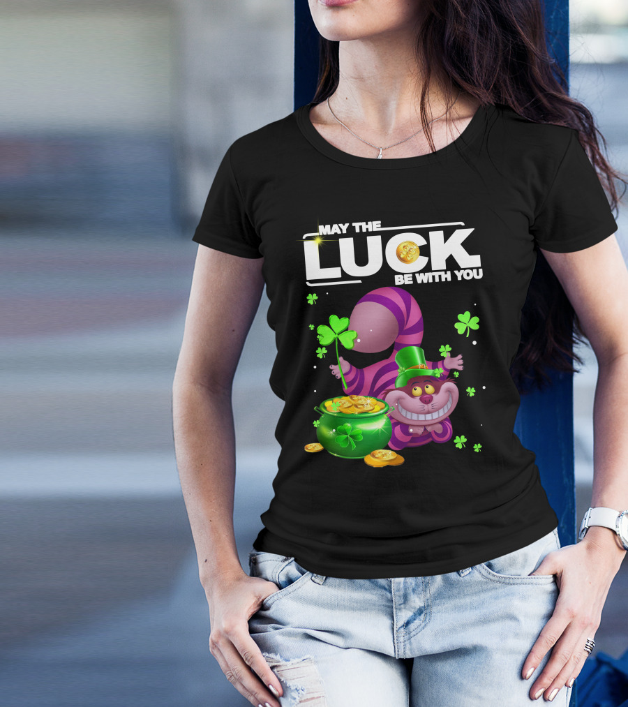 May The Luck Be With You Cheshire Cat Coins And Clover Pot T-Shirt