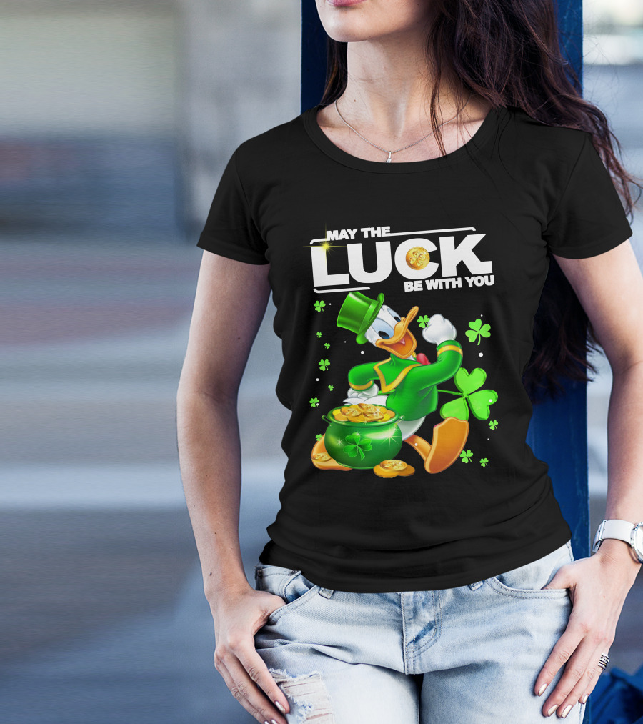 May The Luck Be With You Donald Duck St. Patrick's Day Gold Coins And Clover T-Shirt