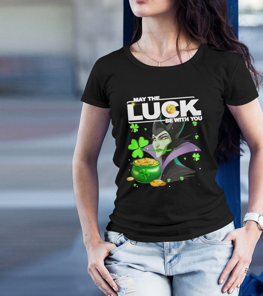 MAY THE LUCK BE WITH YOU Maleficent Shamrock Coins T-Shirt