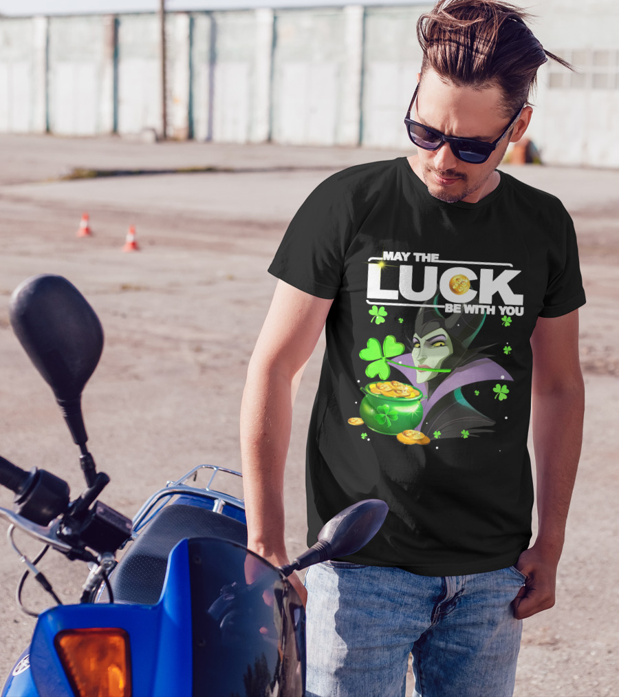 MAY THE LUCK BE WITH YOU Maleficent Shamrock Coins T-Shirt