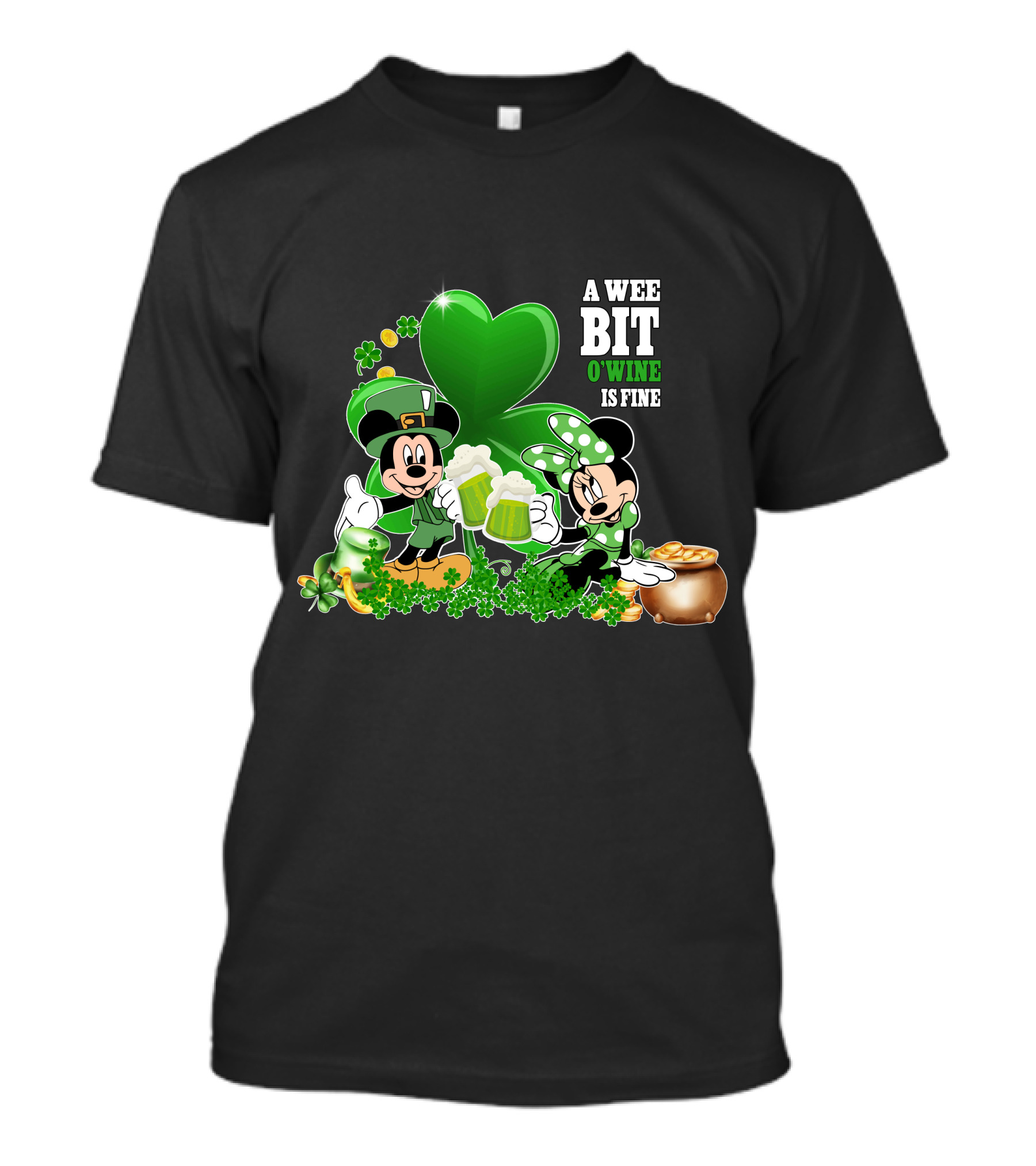 Mickey And Minnie A Wee Bit O'Wine Is Fine Patrick's Day T-Shirt