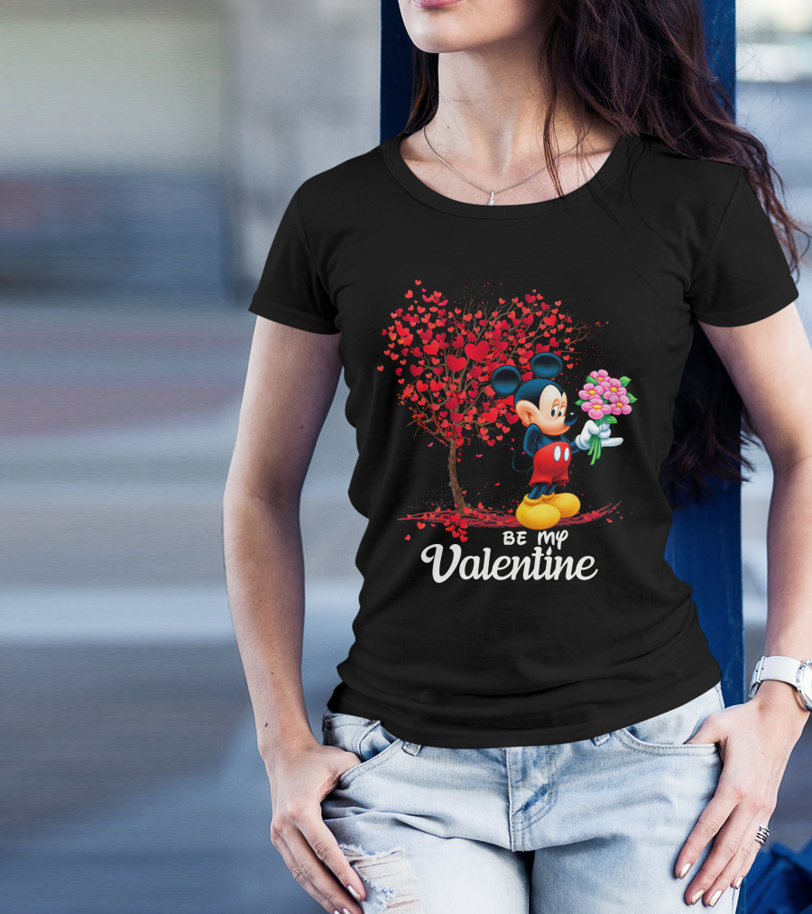 Mickey Be My Valentine Bouquet With Heart Tree T-Shirt