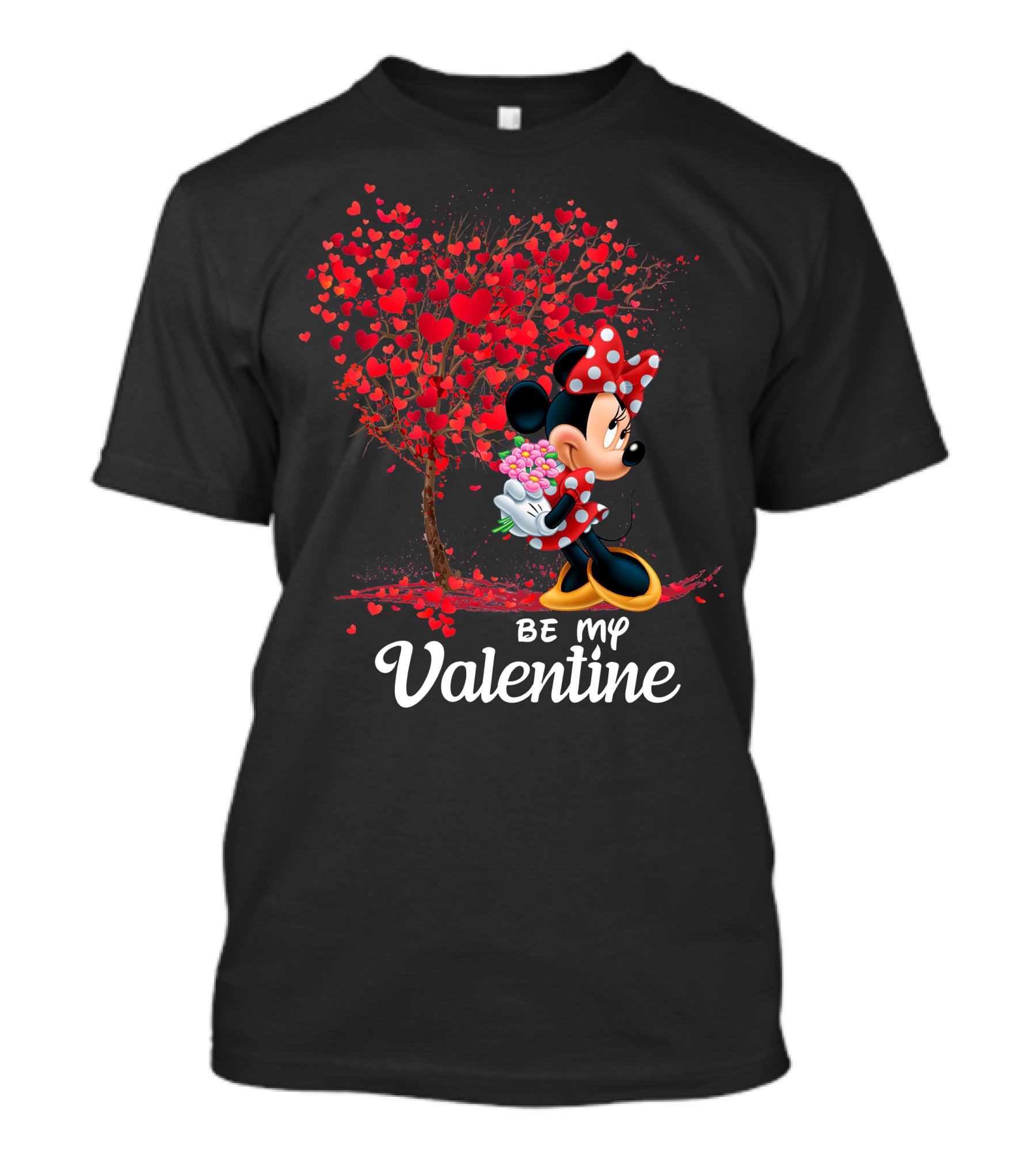 Be My Valentine Minnie With Heart Tree And Flowers T-Shirt