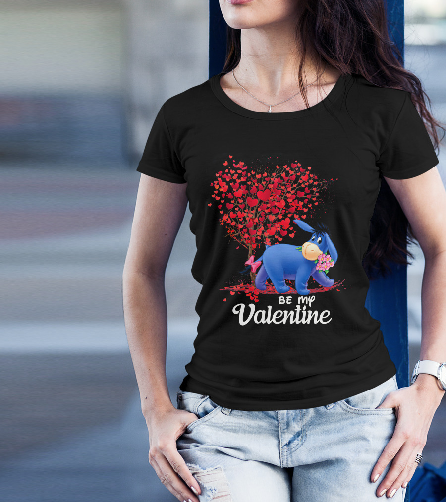 Be My Valentine Eeyore Donkey With Hearts And Flowers T-Shirt