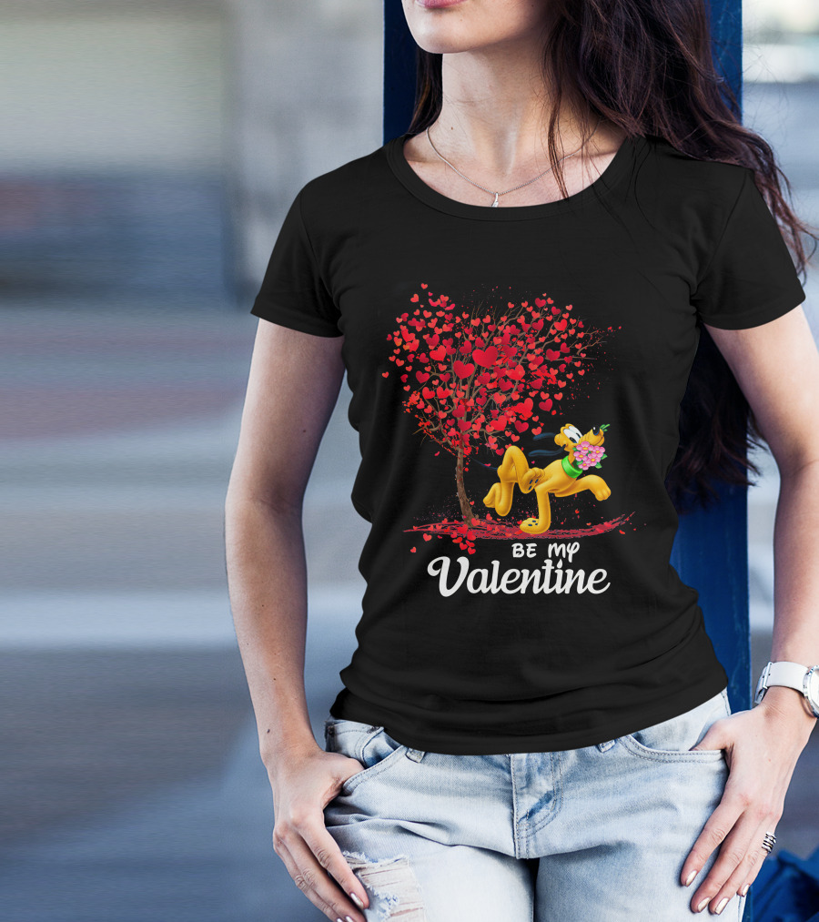 Be My Valentine Pluto With Heart Tree And Flowers T-Shirt