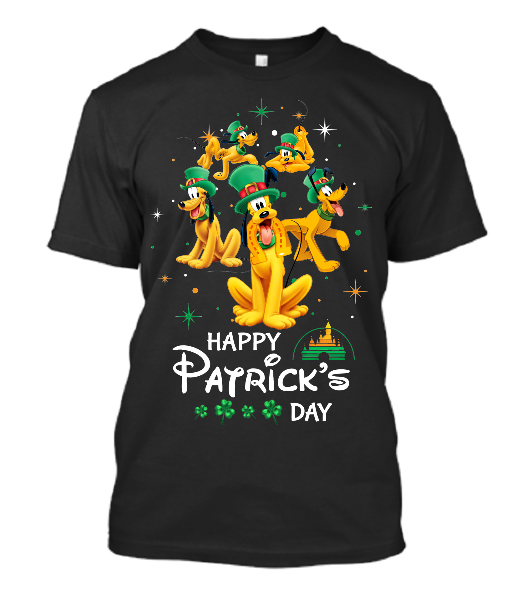 Happy Patrick's Day Pluto With Shamrocks And Castle T-Shirt