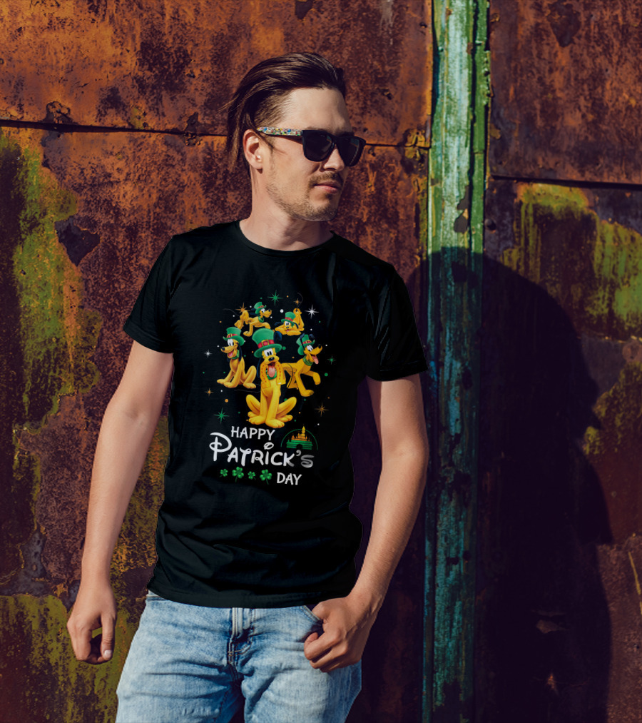 Happy Patrick's Day Pluto With Shamrocks And Castle T-Shirt