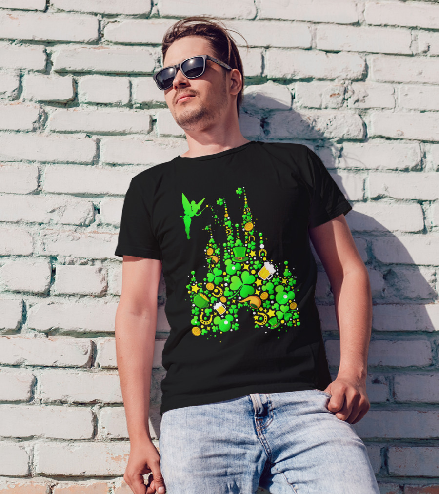 Disney Castle St. Patrick's Day Tinkerbell Leprechaun Hat Clover Coins Beer T-Shirt
