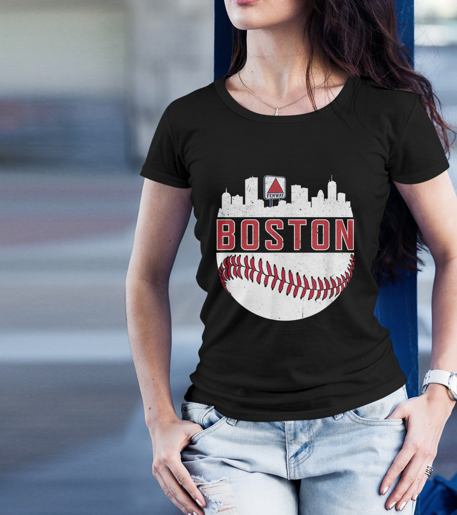 Boston Fenway Skyline Baseball Red Sox Novelty Massachusetts T-Shirt