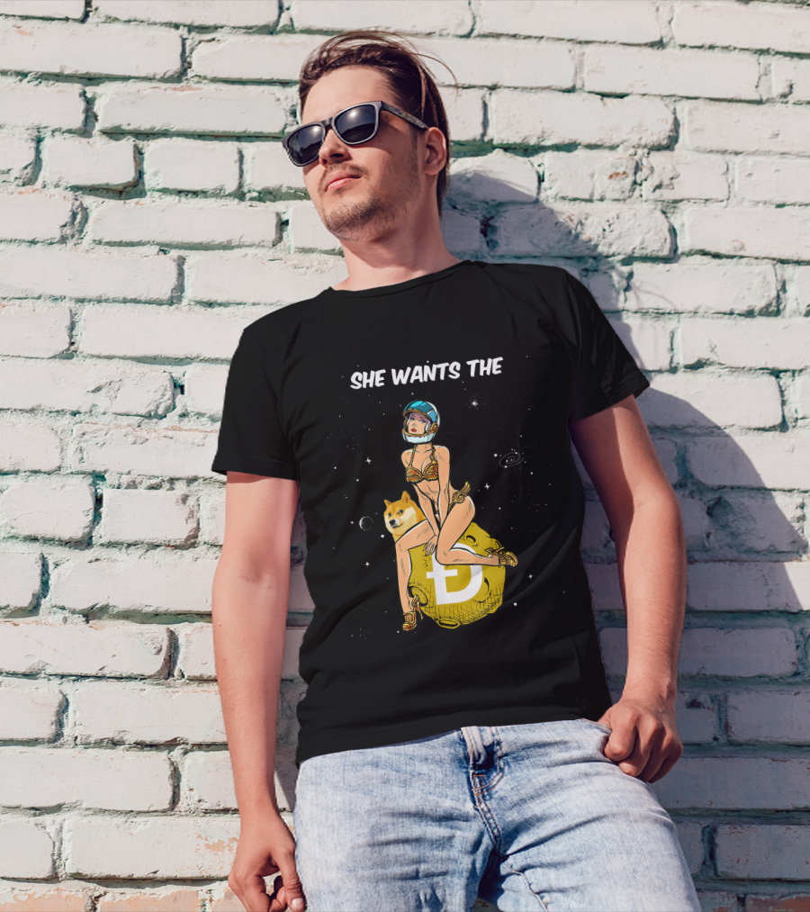 She Wants The Dogecoin Doge Crypto Moon Astronaut Space Girl T-Shirt