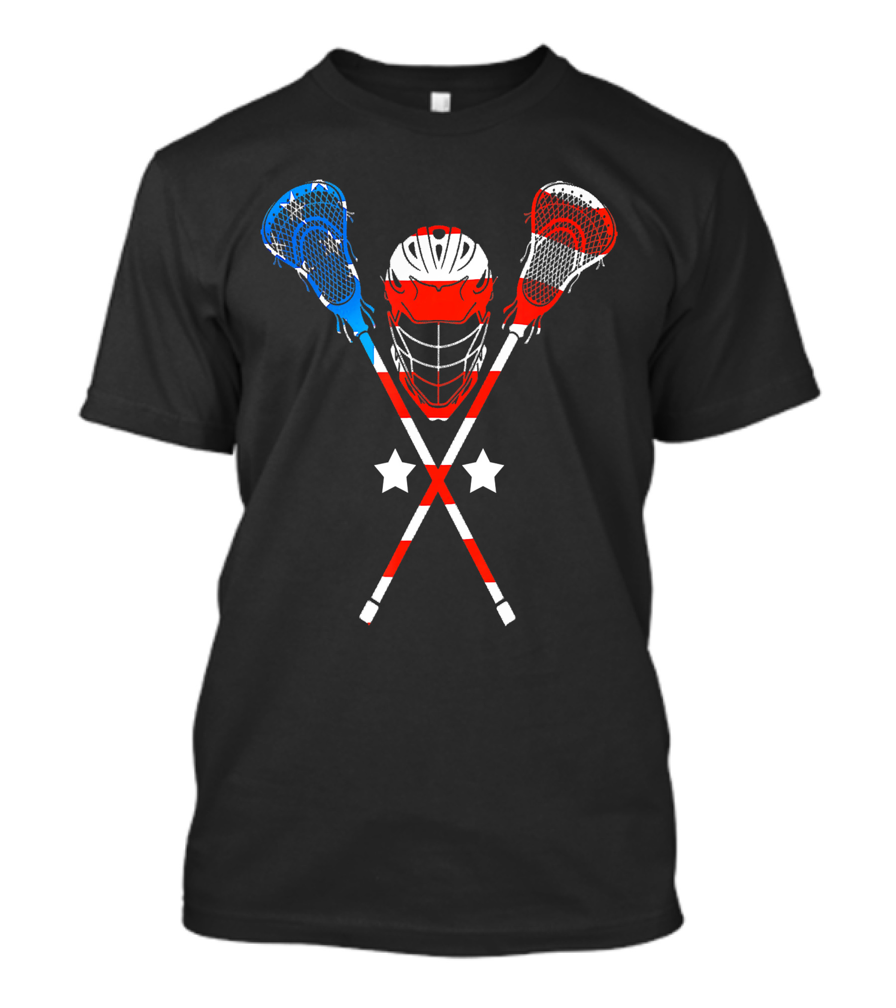 4th Of July Patriotic Lacrosse American Flag Helmet And Sticks Stars T-Shirt