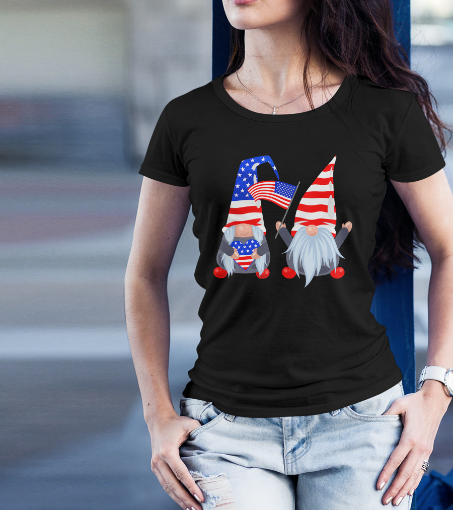 4th Of July Patriotic Gnomes With American Flags And Stars And Stripes Hats T-Shirt