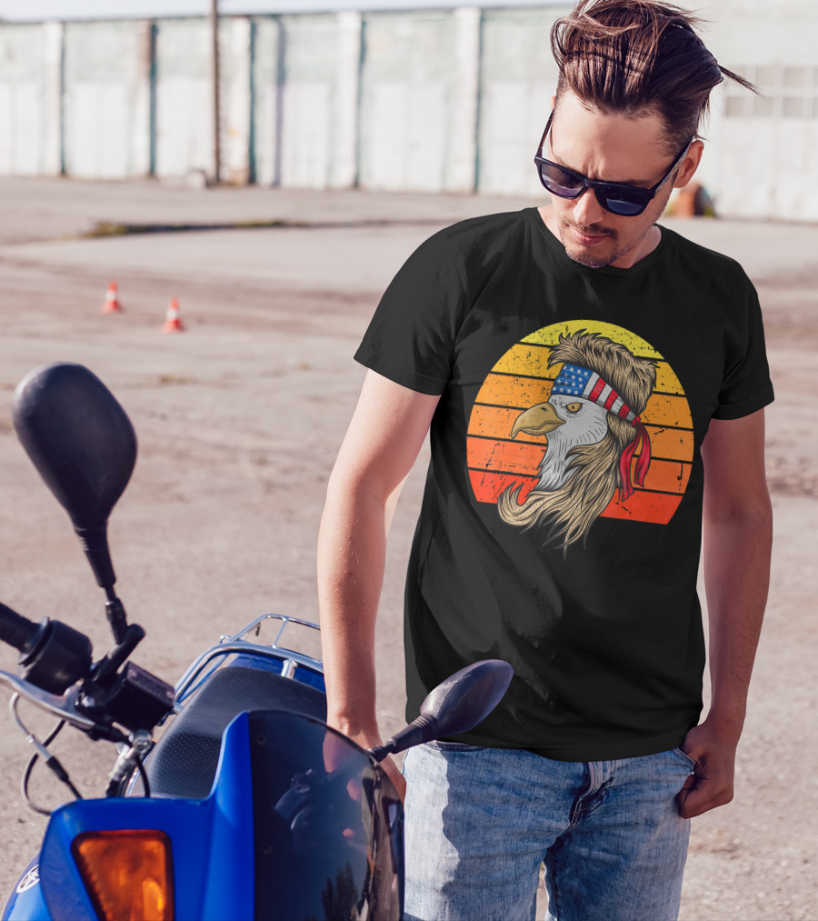 Bald Eagle With American Flag Mullet 4th Of July USA Pride T-Shirt