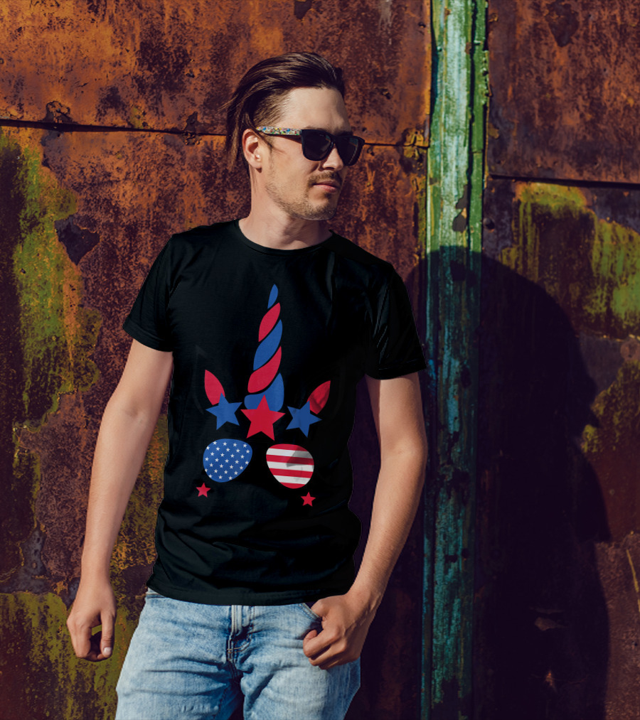 4th Of July Unicorn American Flag Red White Blue Stars Patriotic T-Shirt