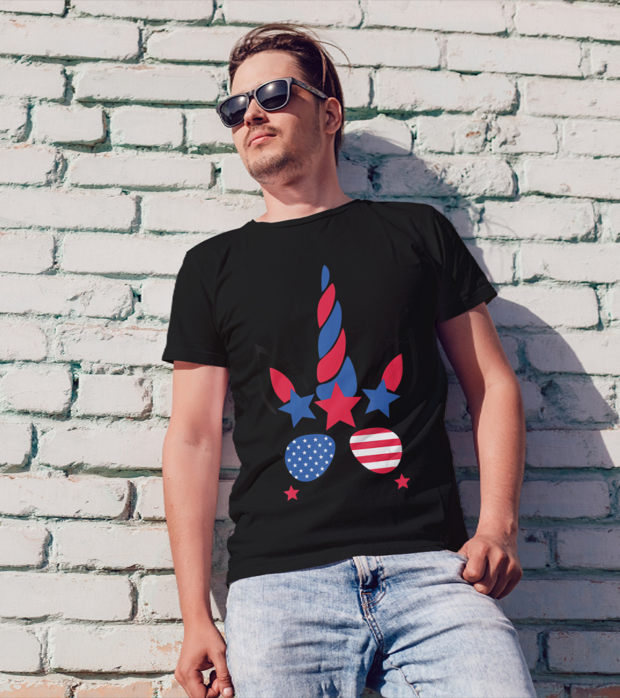 4th Of July Unicorn American Flag Red White Blue Stars Patriotic T-Shirt