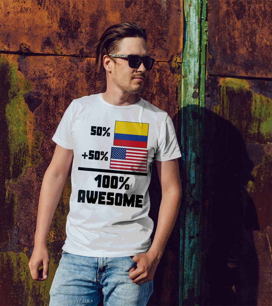 50 Colombian 50 American Flags 100 Awesome T-Shirt