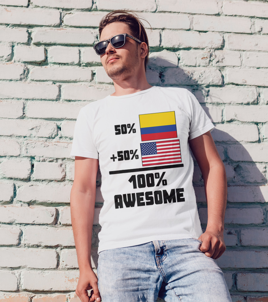 50 Colombian 50 American Flags 100 Awesome T-Shirt
