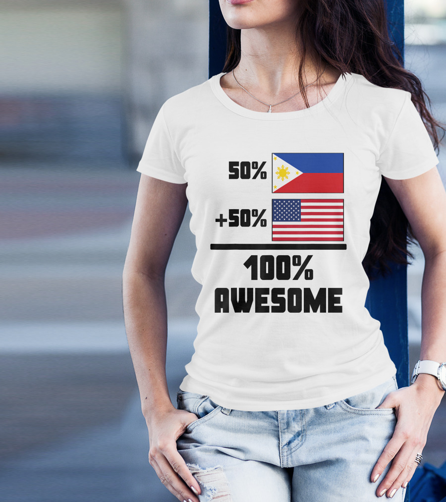 50 Filipino 50 American 100 Awesome Philippines Flag USA Flag T-Shirt