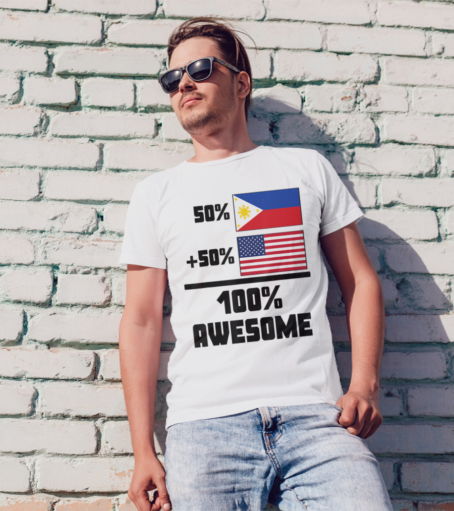 50 Filipino 50 American 100 Awesome Philippines Flag USA Flag T-Shirt