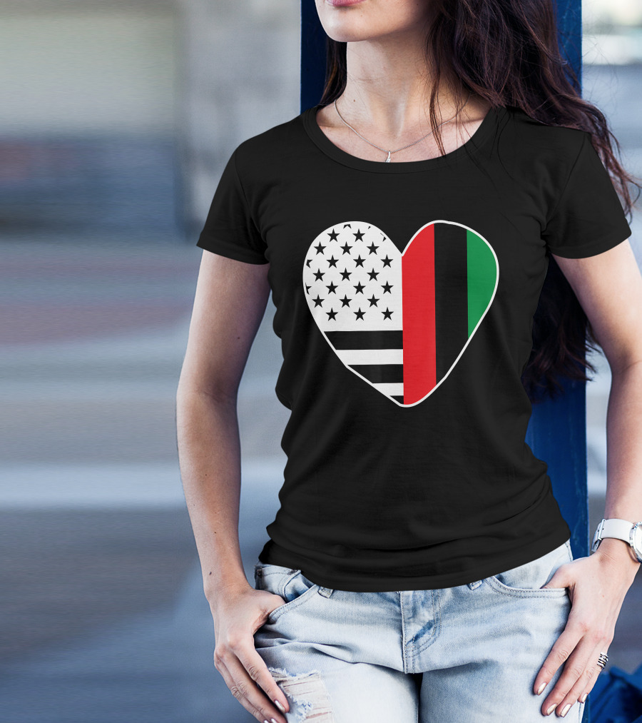 African American Black History Month Heart With USA And Pan-African Colors T-Shirt