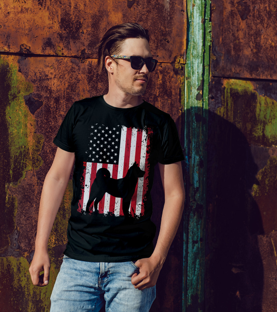 Akita Silhouette With American USA Flag 4th Of July Patriotic T-Shirt