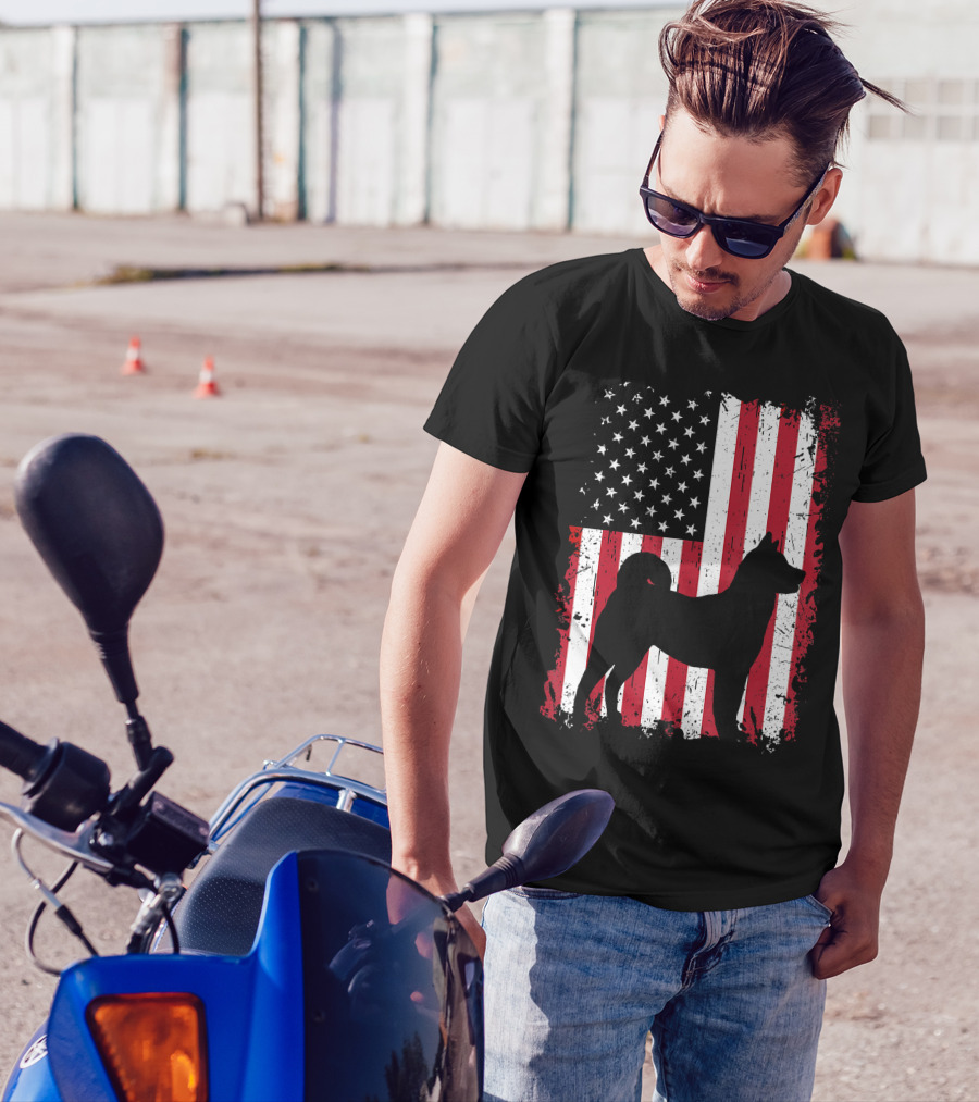 Akita Silhouette With American USA Flag 4th Of July Patriotic T-Shirt