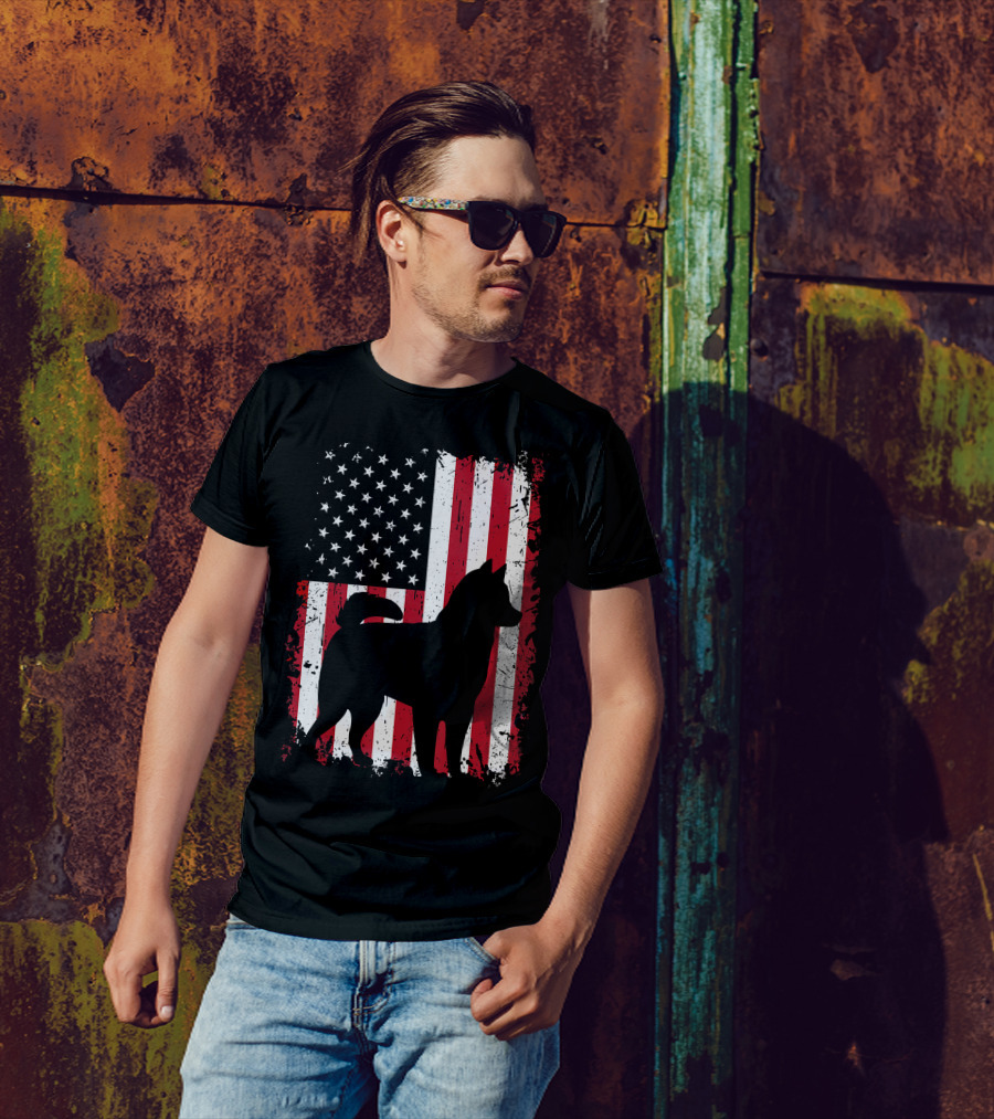 Alaskan Klee Kai Silhouette USA Flag 4th Of July T-Shirt