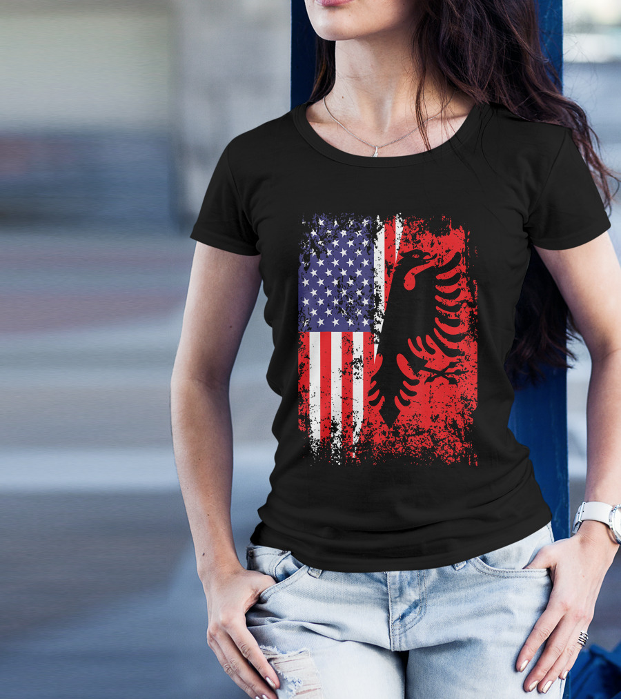 USA American Albania Flag Patriotic Albanian American Flag T-Shirt