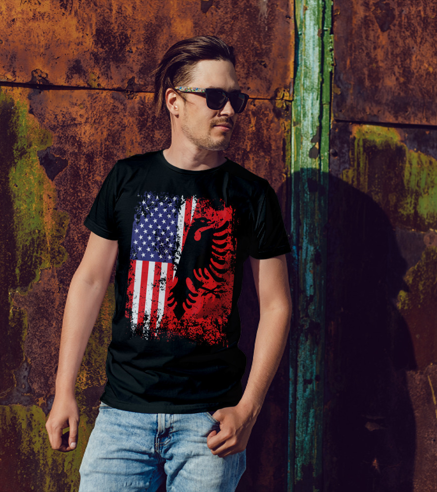 USA American Albania Flag Patriotic Albanian American Flag T-Shirt