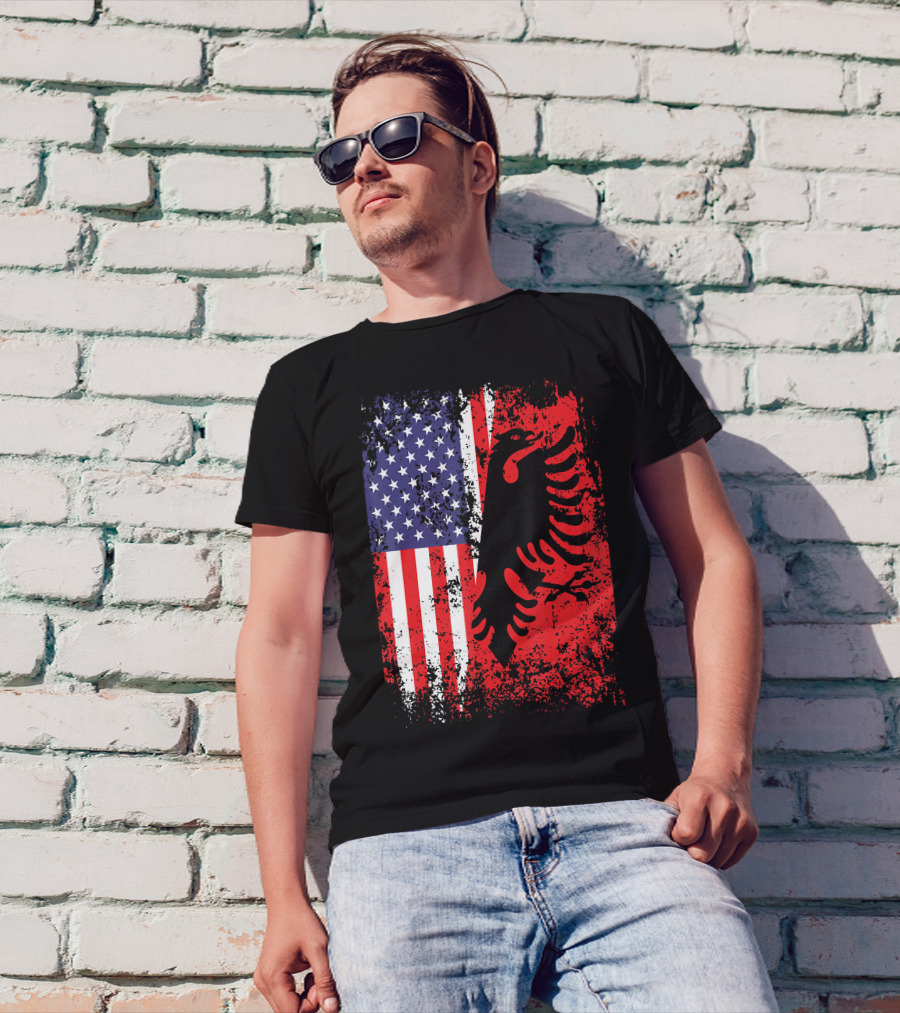 USA American Albania Flag Patriotic Albanian American Flag T-Shirt