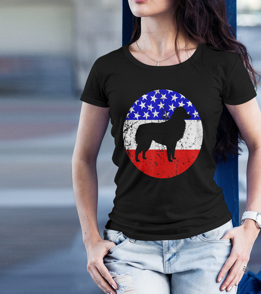 American Flag Australian Shepherd Silhouette Vintage Aussie Dog T-Shirt