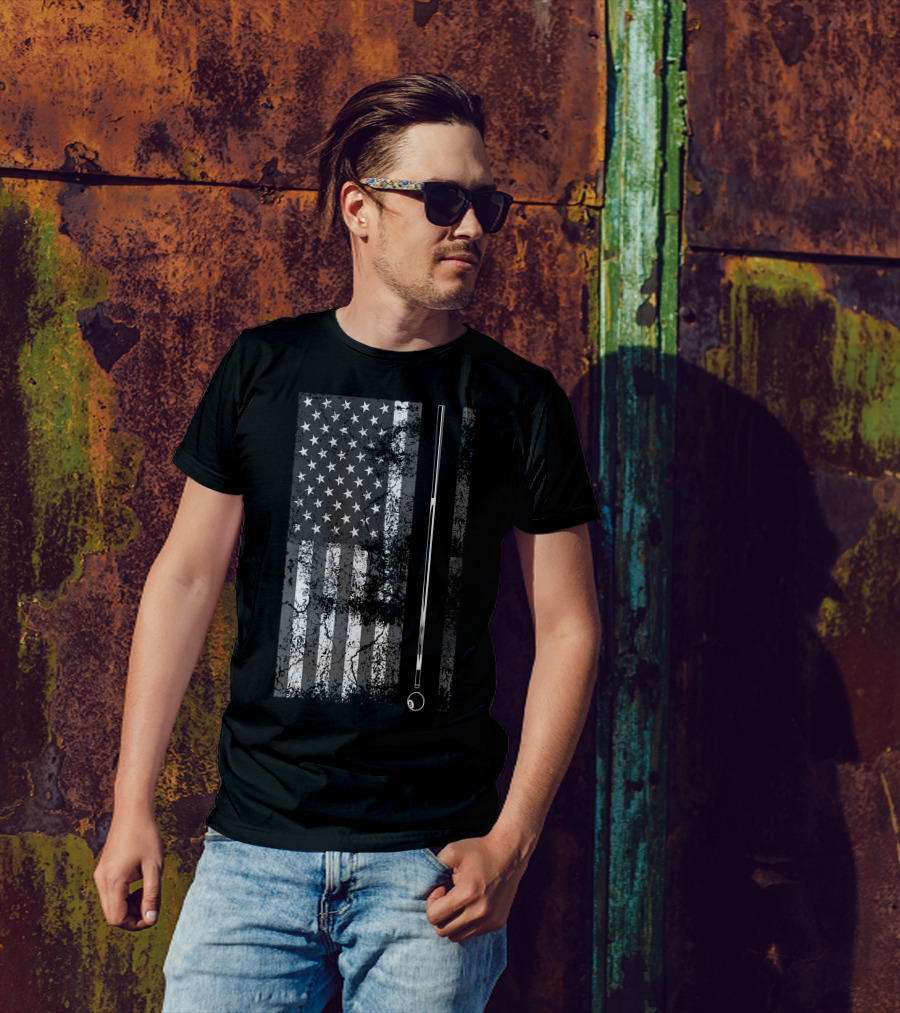 American Flag Billiard Stick Cute Table Game USA T-Shirt