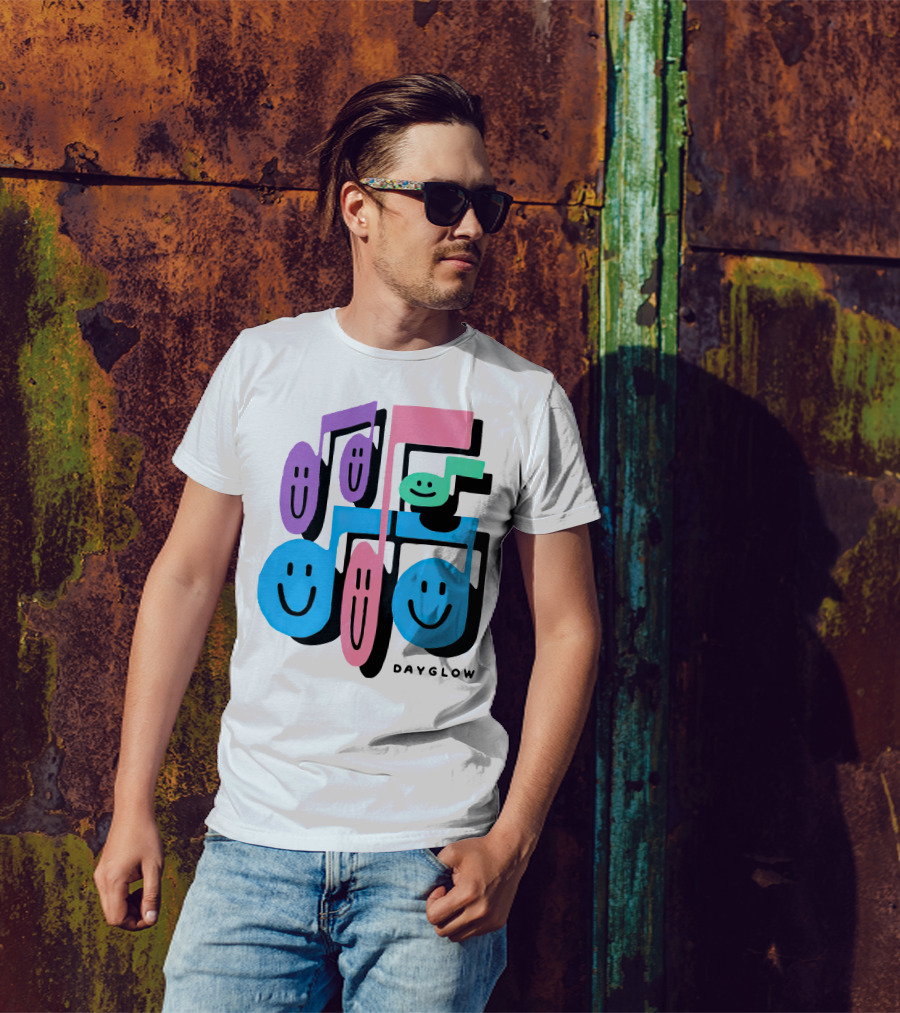 Dayglow Smiling Musical Notes Colorful T-Shirt
