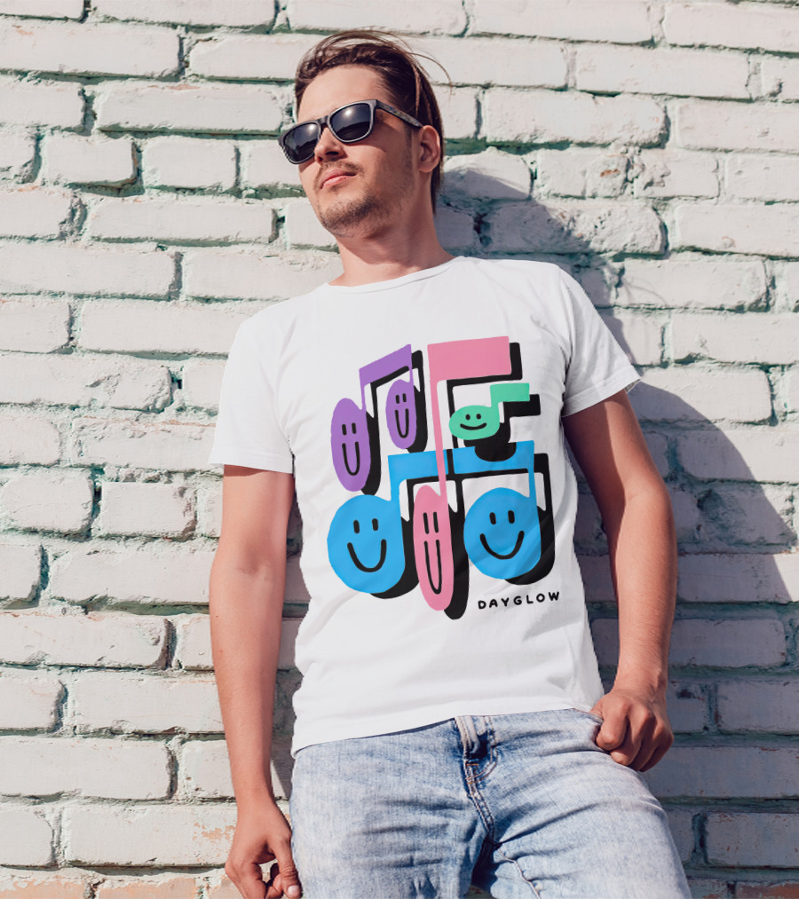 Dayglow Smiling Musical Notes Colorful T-Shirt