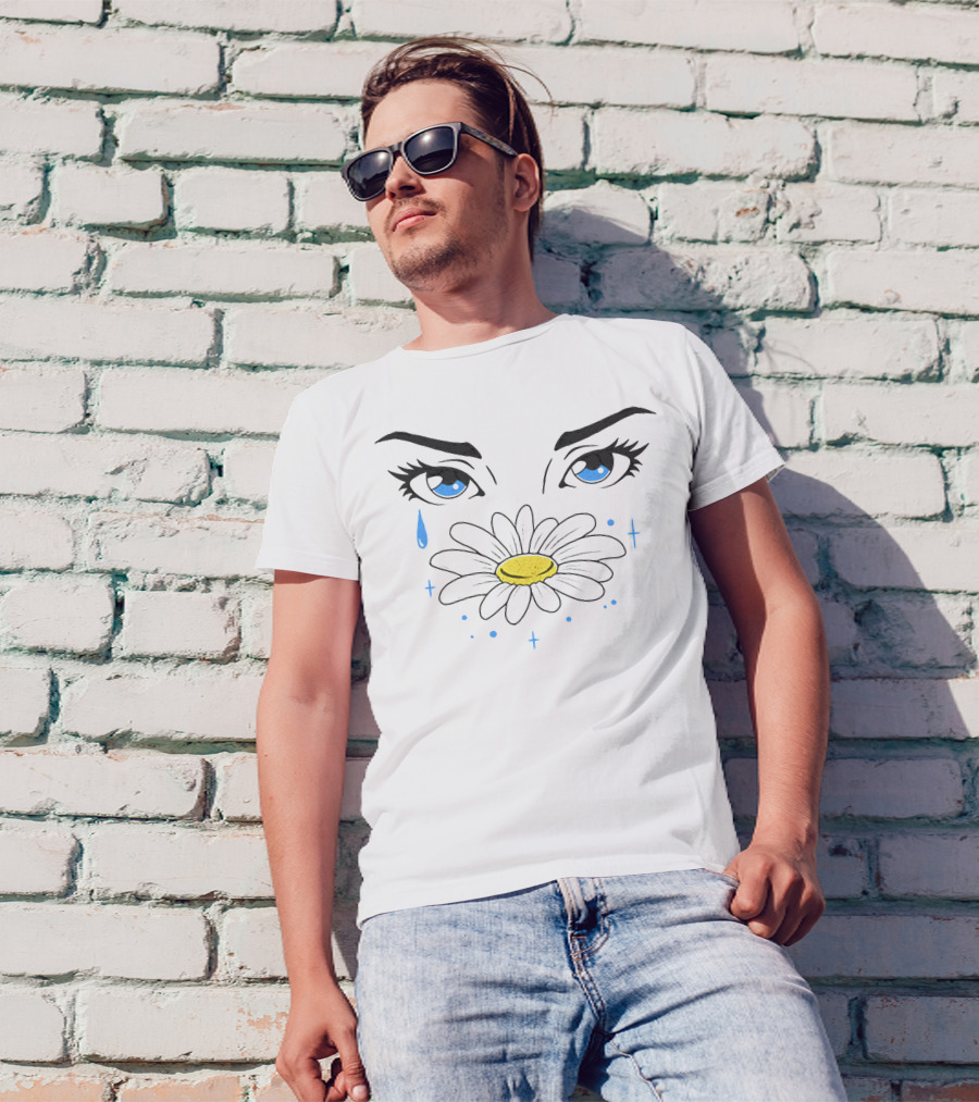 Ryancaraveo Blue Eyes Daisy Flower Teardrop T-Shirt