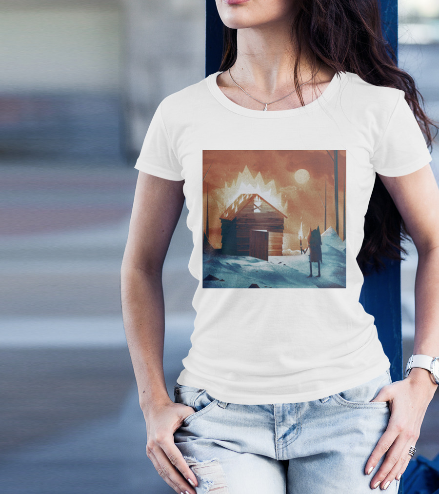 Galleons Merch Cabin Under Twilight With Frozen Forest And Firelight T-Shirt