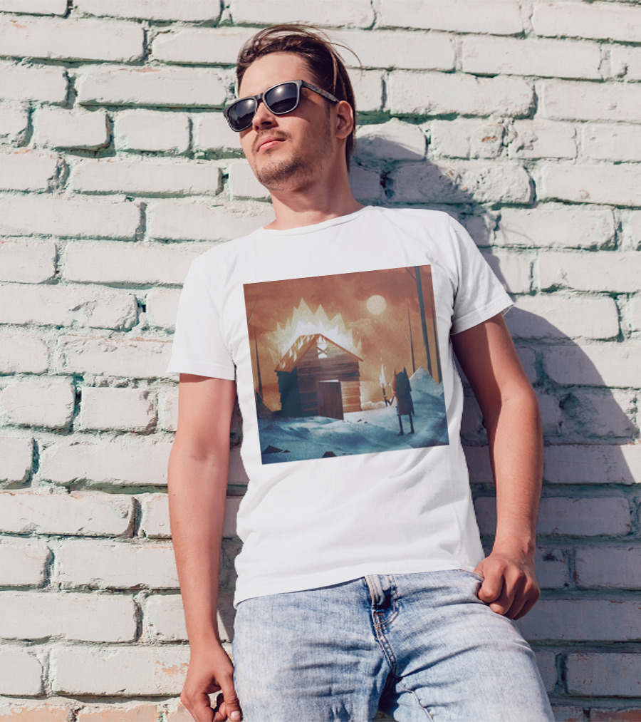 Galleons Merch Cabin Under Twilight With Frozen Forest And Firelight T-Shirt