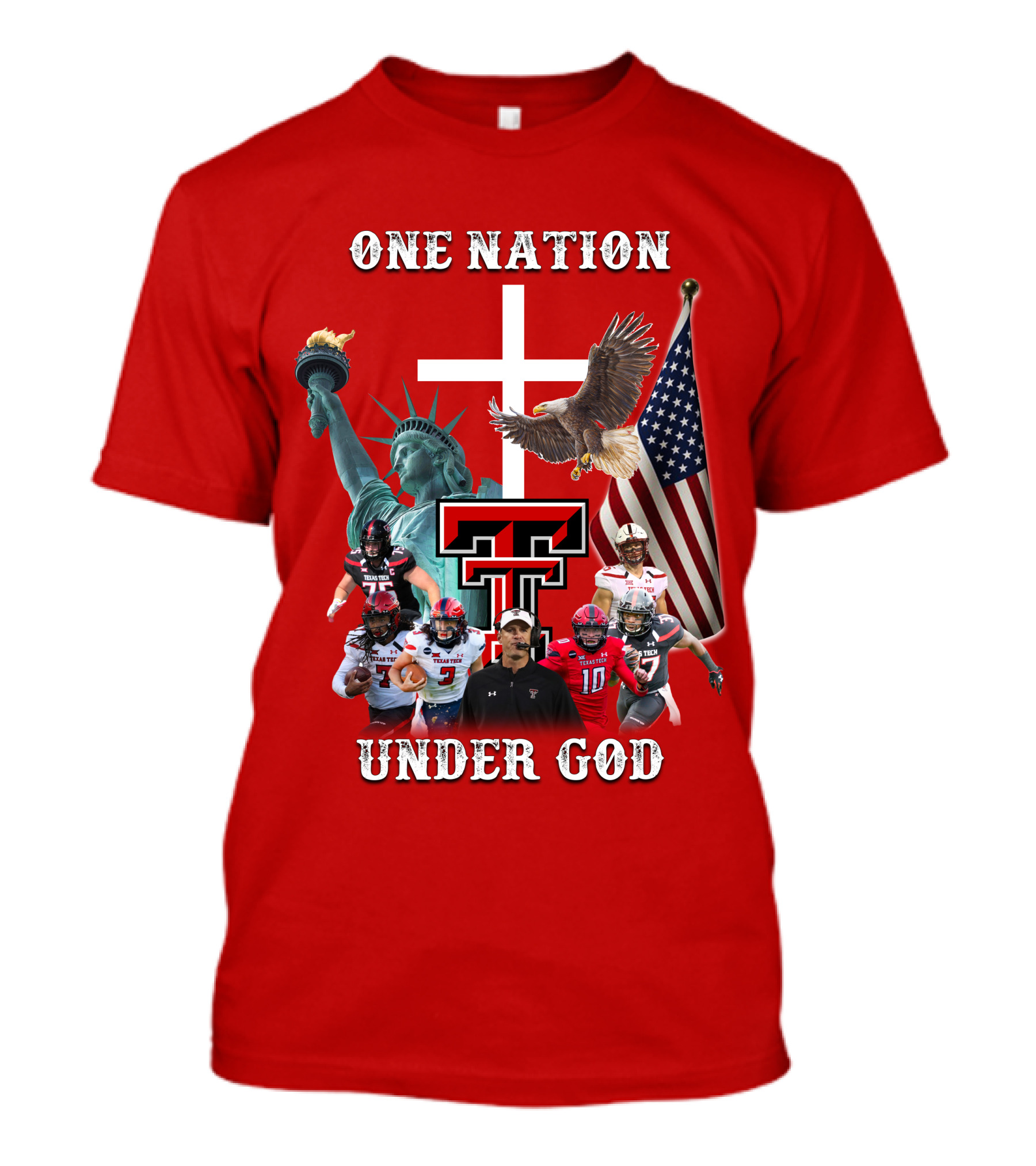 One Nation Under God TTRR Texas Tech Football Statue Of Liberty Flag Eagle T-Shirt
