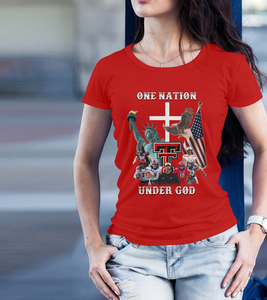 One Nation Under God TTRR Texas Tech Football Statue Of Liberty Flag Eagle T-Shirt