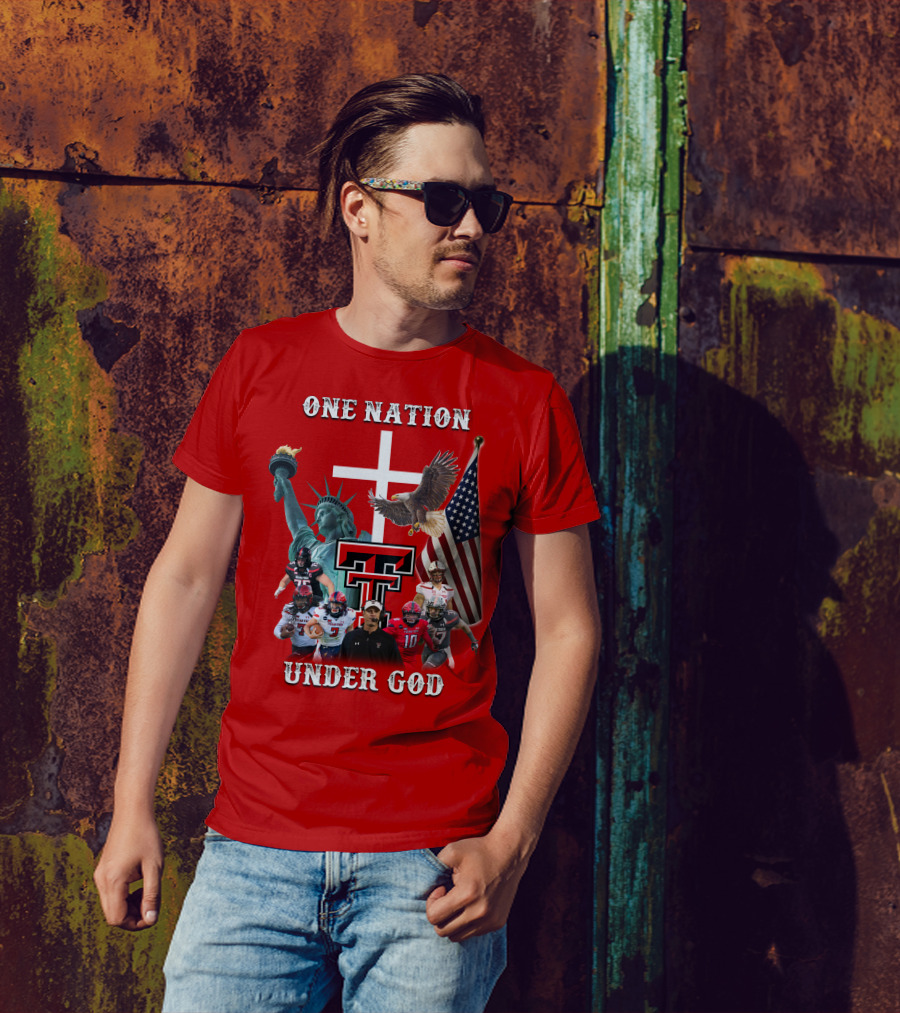 One Nation Under God TTRR Texas Tech Football Statue Of Liberty Flag Eagle T-Shirt