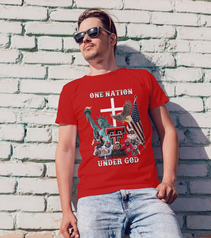 One Nation Under God TTRR Texas Tech Football Statue Of Liberty Flag Eagle T-Shirt