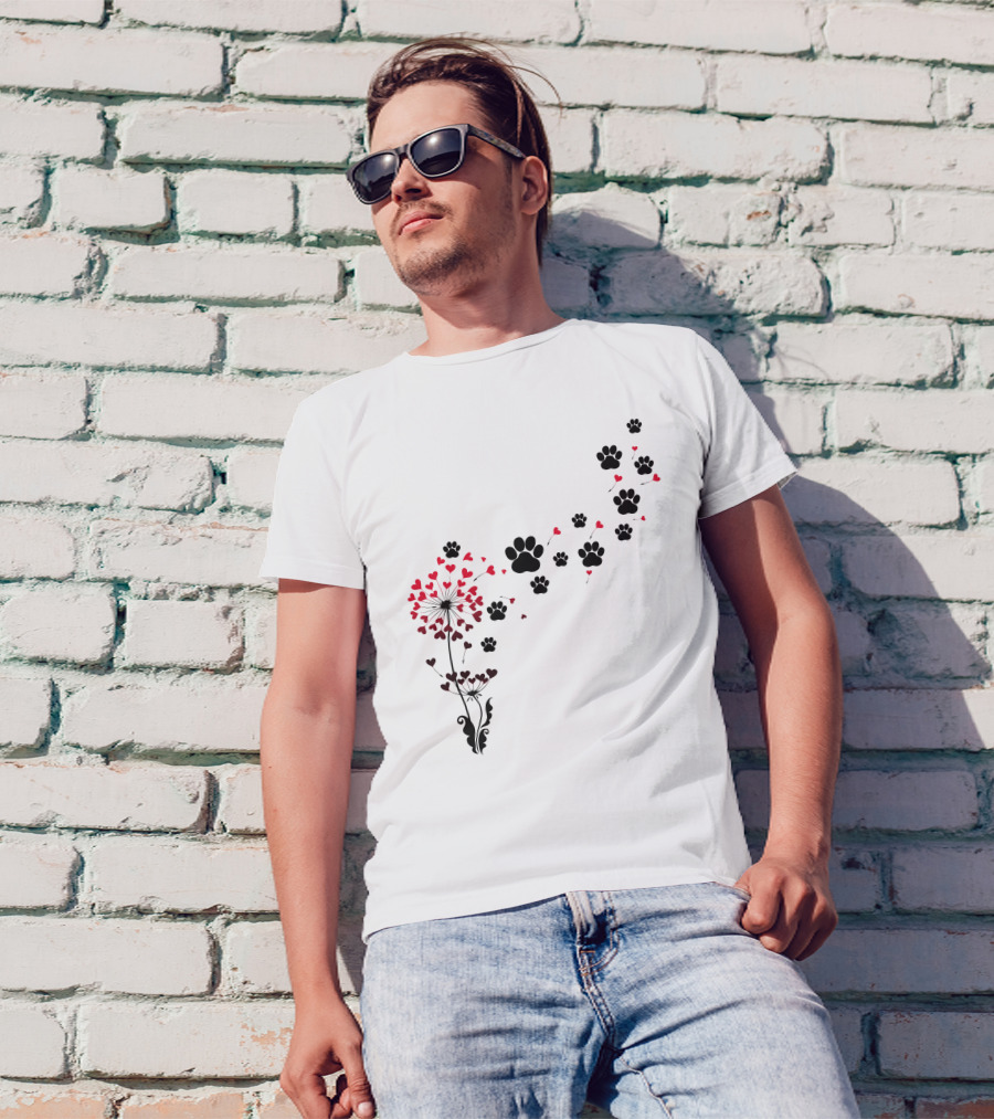 Pawprints And Heart Blossoms Dandelion T-Shirt