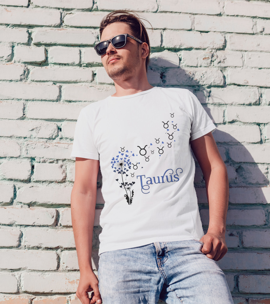 Taurus Zodiac Hearts Flower With Taurus Symbols T-Shirt
